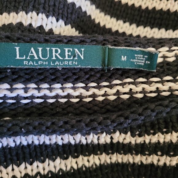 Lauren Ralph Lauren Sweater Womens Medium Black White Stripe Pullover Boatneck - Picture 8 of 9